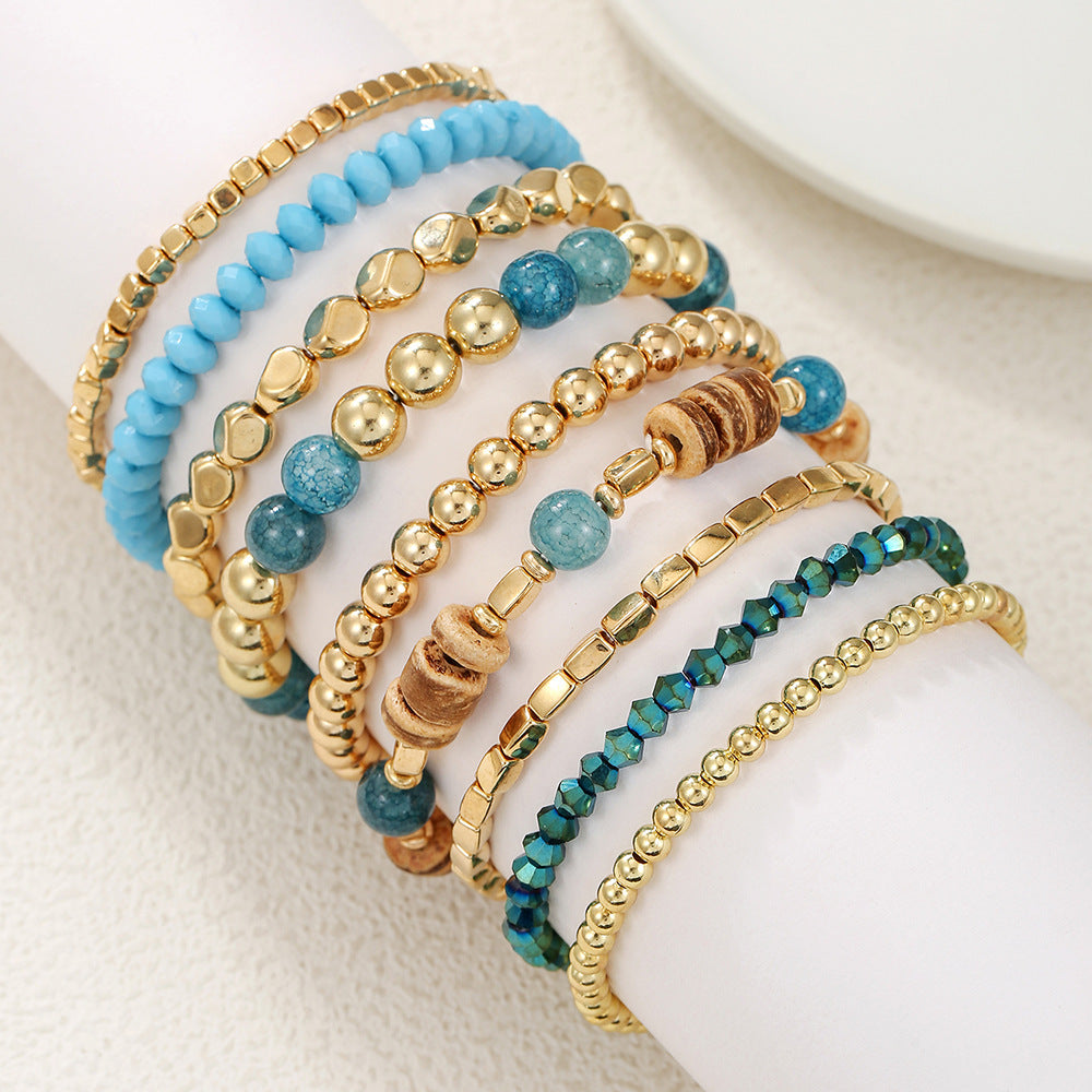 Blue Bohemian Bracelet Set Multi-layer Stacked Coconut Shell Crystal Bracelet Vacation Wind Beach Bracelet
