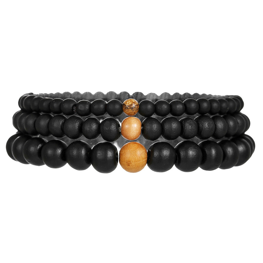 Summer vacation style simple wooden bead bracelet retro style multi-layer stacked beaded elastic bracelet men's bracelet combination