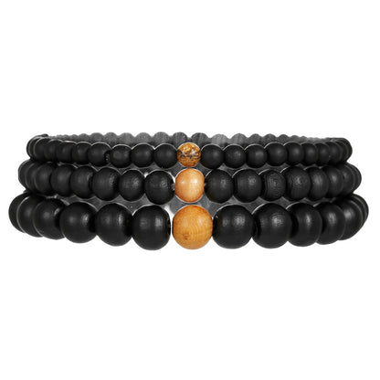 Summer vacation style simple wooden bead bracelet retro style multi-layer stacked beaded elastic bracelet men's bracelet combination