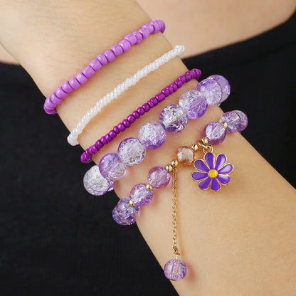 Cross-border foreign trade hot-selling sweet girlfriends jewelry rice beads crystal small daisies fringed elastic bracelet set