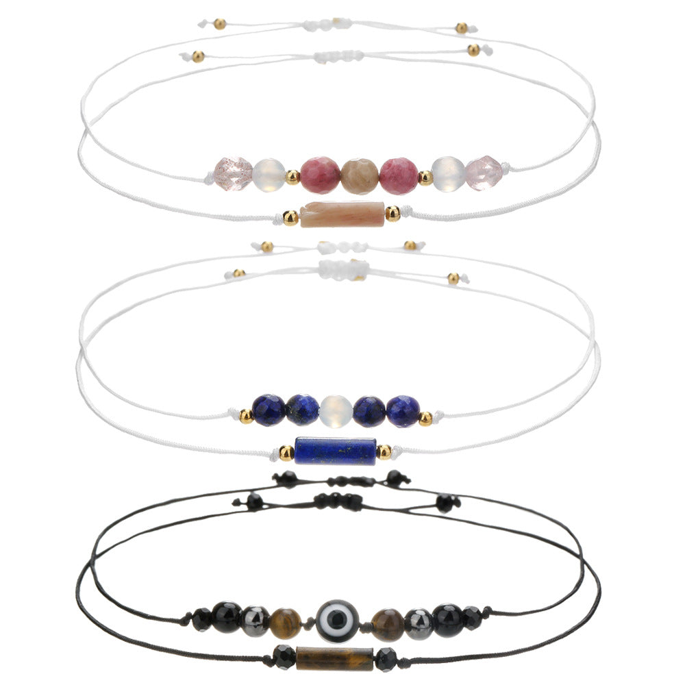 Cross-border new woven handmade beaded stone bracelet cylindrical amethyst tiger eye powder crystal bracelet couple friendship bracelet