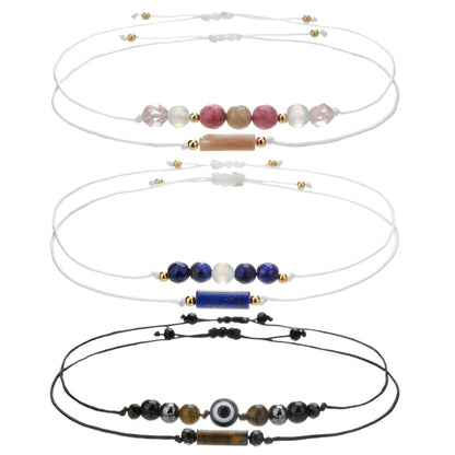 Cross-border new woven handmade beaded stone bracelet cylindrical amethyst tiger eye powder crystal bracelet couple friendship bracelet