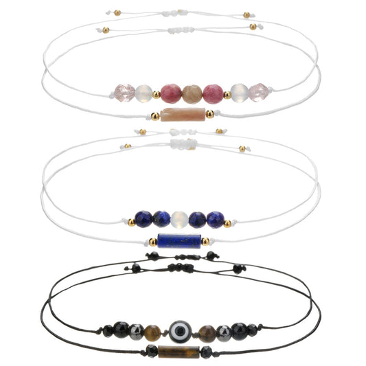 Cross-border new woven handmade beaded stone bracelet cylindrical amethyst tiger eye powder crystal bracelet couple friendship bracelet