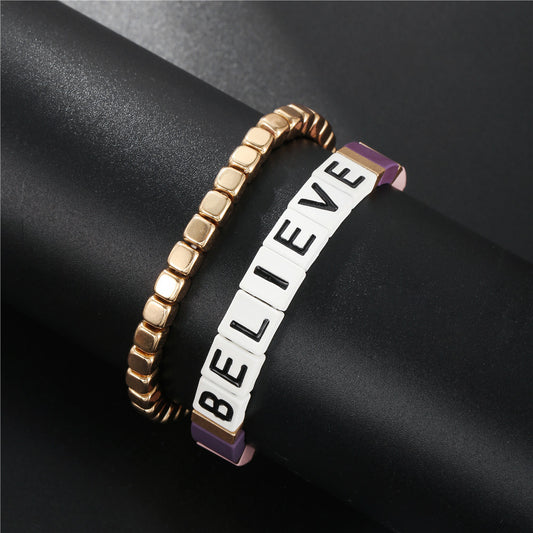BELIEVE Alphabet Dice Bracelet Female Bohemian Elastic Bracelet Bracelet, Beaded Couple Bracelet Wholesale