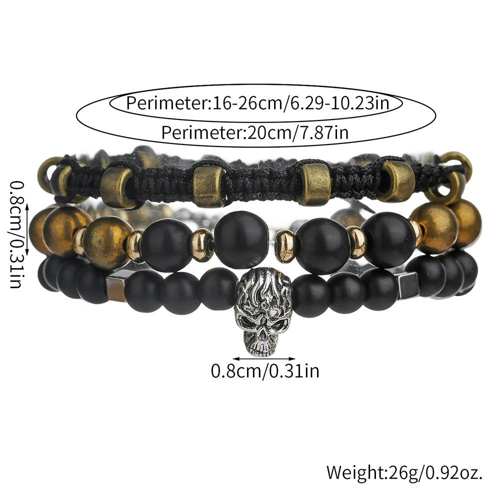 European and American retro style skull bead bracelet woven stacked punk suit bracelet male personality black matte jewelry