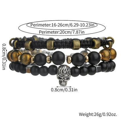 European and American retro style skull bead bracelet woven stacked punk suit bracelet male personality black matte jewelry