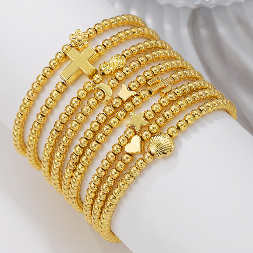 European and American environmental protection CCB beaded stacked bracelet female elastic moon cross cactus shell love bracelet female