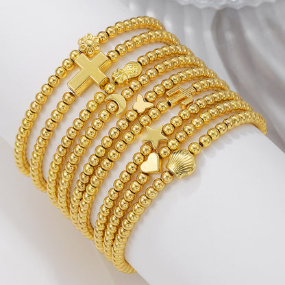 European and American environmental protection CCB beaded stacked bracelet female elastic moon cross cactus shell love bracelet female