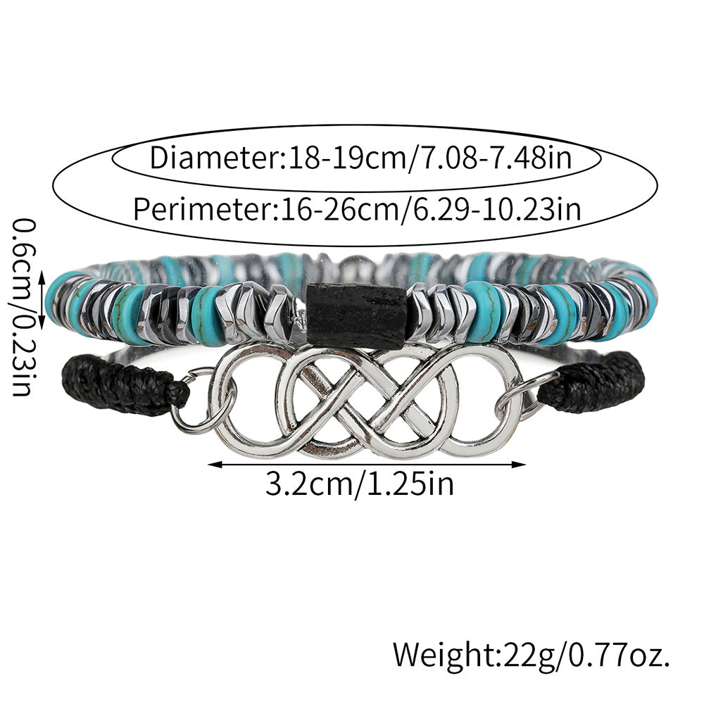 Fashion Vacation Style Double Layer Stacked Elastic Braided Bracelet Combination Men's Summer Vacation Turquoise Adjustable Bracelet