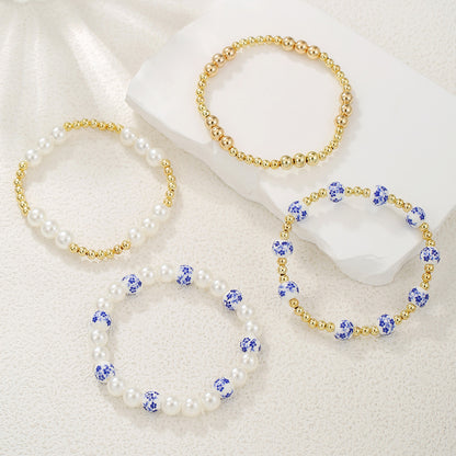 Chinese style blue and white ceramic imitation pearl CCB beaded cross-border Internet celebrity style multi-layer stacked elastic bracelet bracelet women