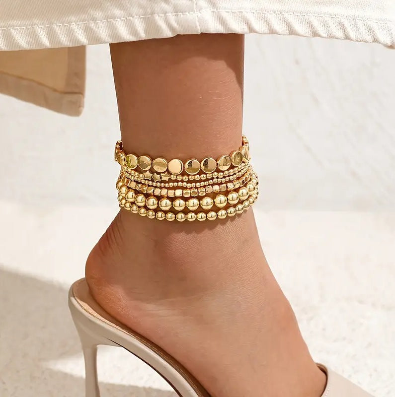 European and American cross-border sweet and cool couple beach wind handmade beaded elastic anklet bracelet five-pointed star disc beaded bracelet