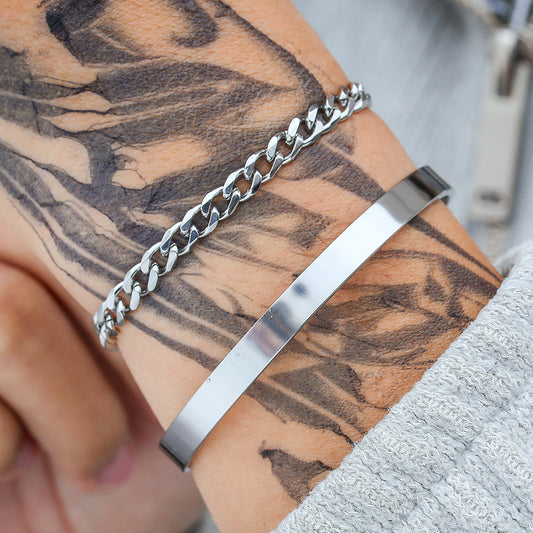 Amazon hot-selling stainless steel open bracelet Cuban NK chain bracelet set jewelry men's hip-hop bracelet bracelet jewelry