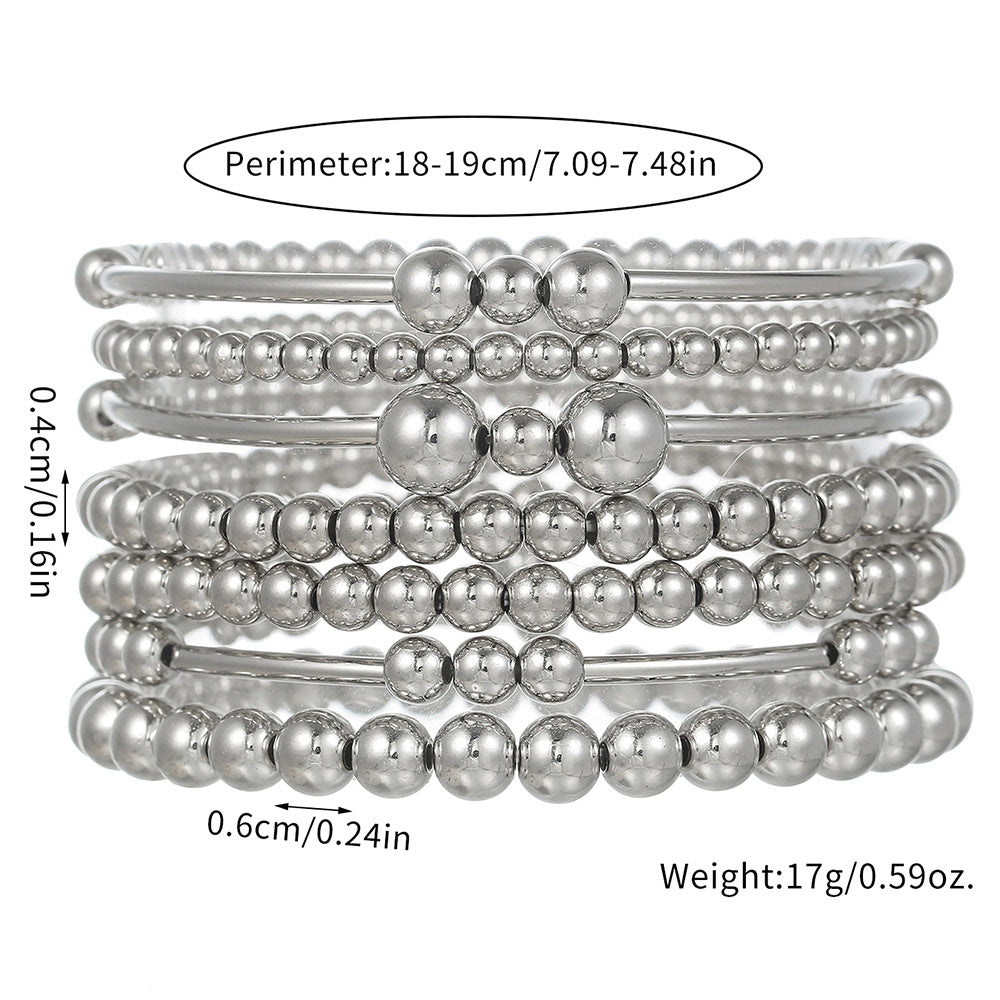 Cross-border hot-selling CCB fashion simple beaded bracelet retro high-grade elastic beaded stacking bracelet set