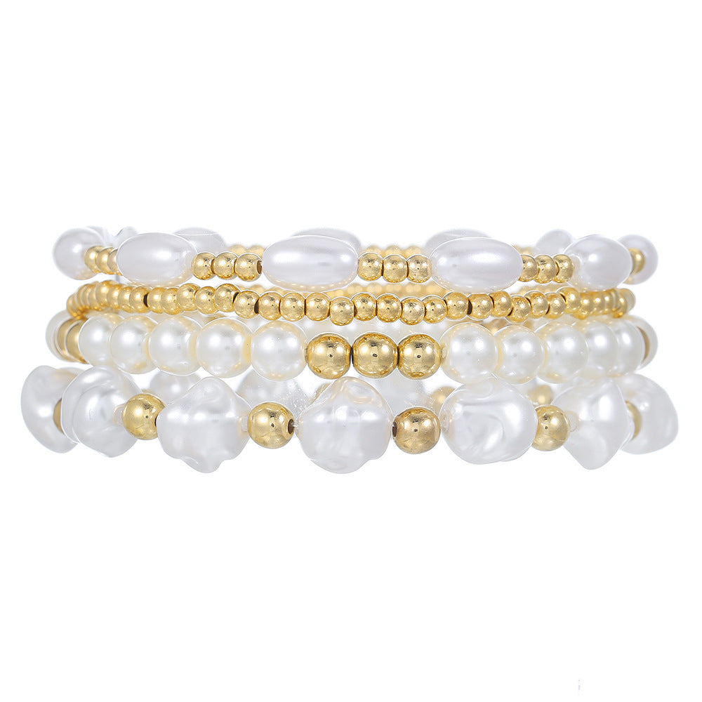 Cross-border hot-selling CCB fashion simple beaded bracelet retro high-grade elastic beaded stacking bracelet set