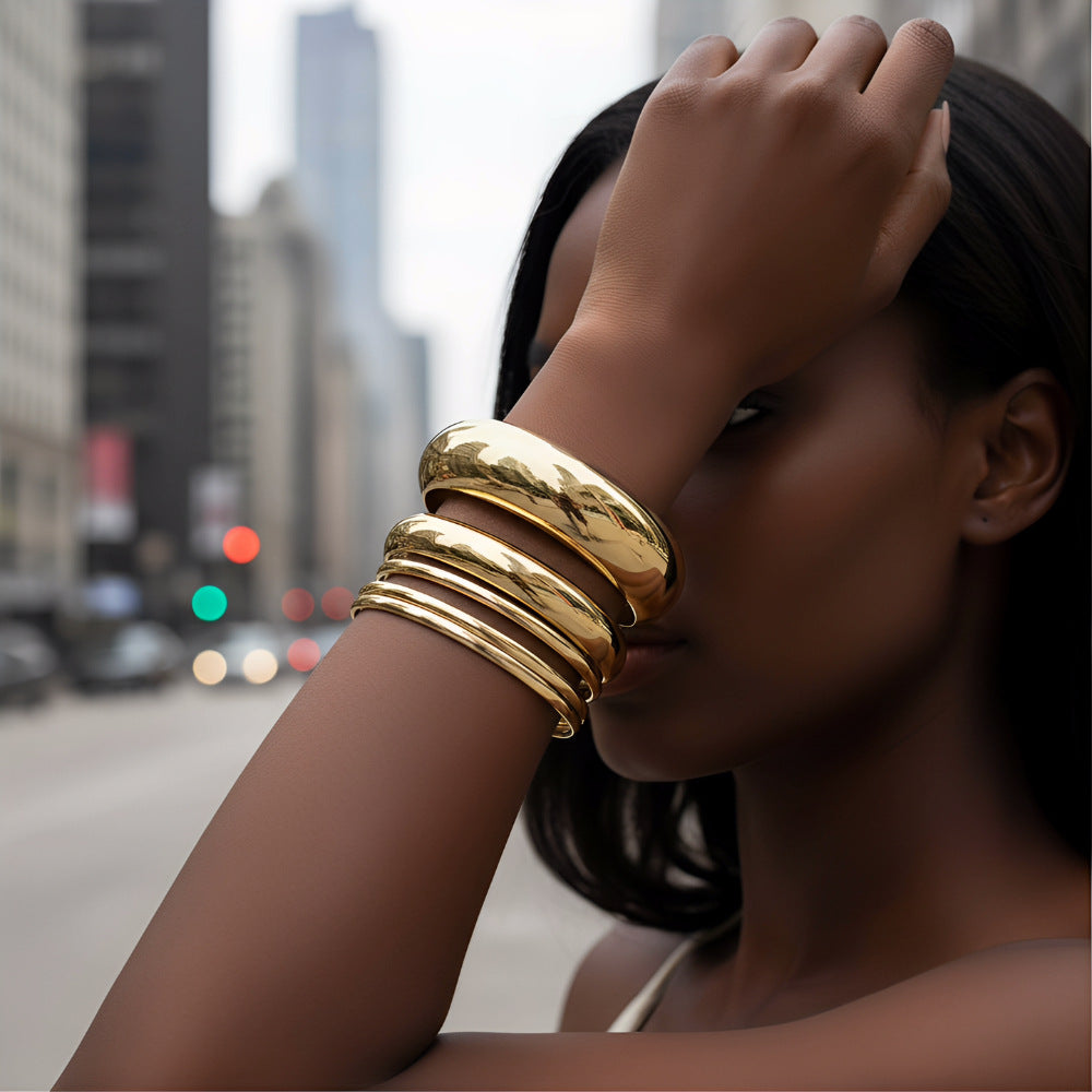 Cross-border women's jewelry fashion exaggerated metal arc plain ring bracelet bracelet wide face multi-layer simple bracelet