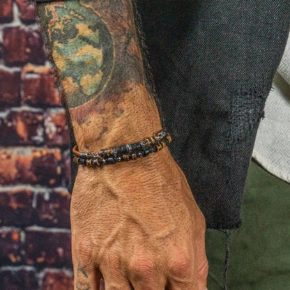 Vintage Woven Wood Bead Coconut Shell Bracelet Combination Leather Rope Magnet Buckle Metal Bracelet Men's Hip Hop Punk Men's Bracelet