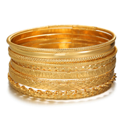 Cross-border hot-selling bohemian multi-layer bracelet copper bead women's gold-plated 18K metal mixed and matched stacked hollow jewelry