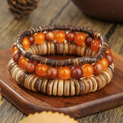 Cross-border bohemian imitation pearl crystal wooden bead beaded bracelet accessories multi-layer stacked elastic men's bracelet