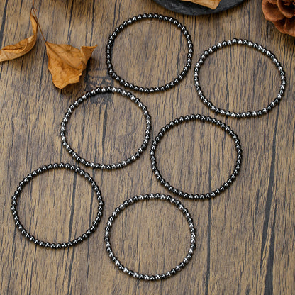 Cross-border hot-selling hematite titanium Hertz bracelet women's fashion simple 6-beaded black gallstone elastic bracelet bracelet