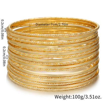 Cross-border hot-selling European and American jewelry, fashionable and atmospheric metal bracelets 17 sets of plain rings stacked bracelets, bracelets for women