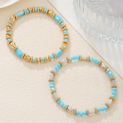 European and American hot-selling 2-piece set Bohemian cut glass bead bracelet multi-color rectangular bead beaded elastic bracelet