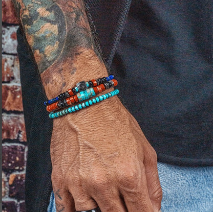 Cross-border new natural stone beaded bracelet combination men's personality retro bohemian black gallstone stacked bracelet