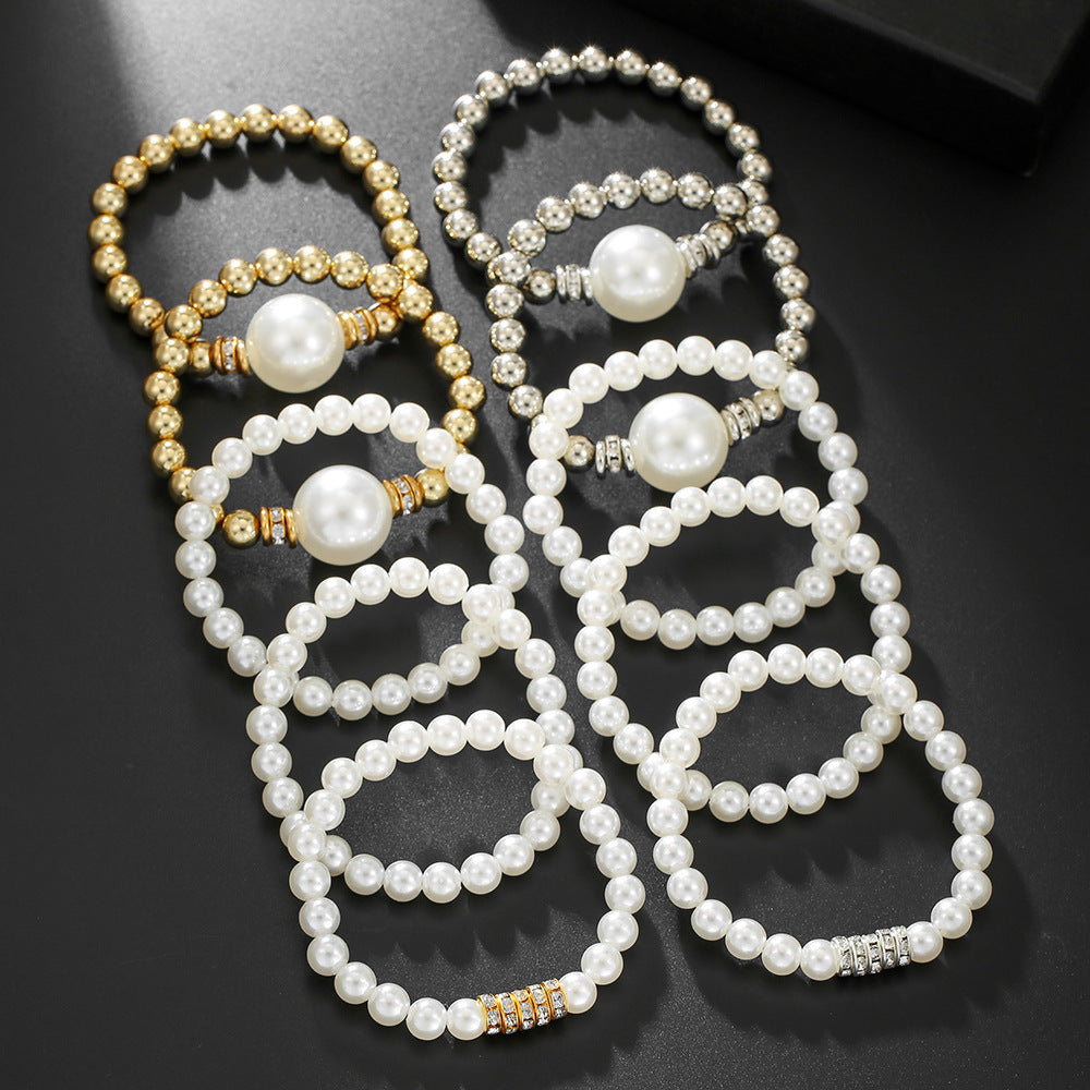 Cross-border new exaggerated imitation pearl bracelet women's multi-layer stacked diamond-encrusted creative jewelry hip-hop nightclub queen bracelet