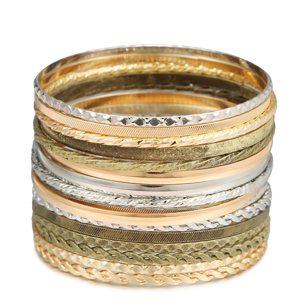 Cross-border new hip-hop punk fist bracelet 5 sets, metal opening bracelet niche stacking bracelet set