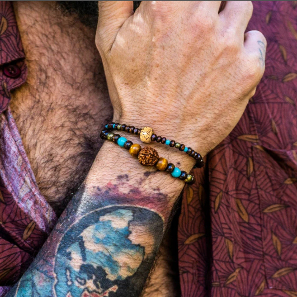 Retro European and American Diamond Bodhi Bracelet Men's Festival Gaosheng Wood Bead Buddha Bead Bracelet Mori Ethnic Style Bracelet Set