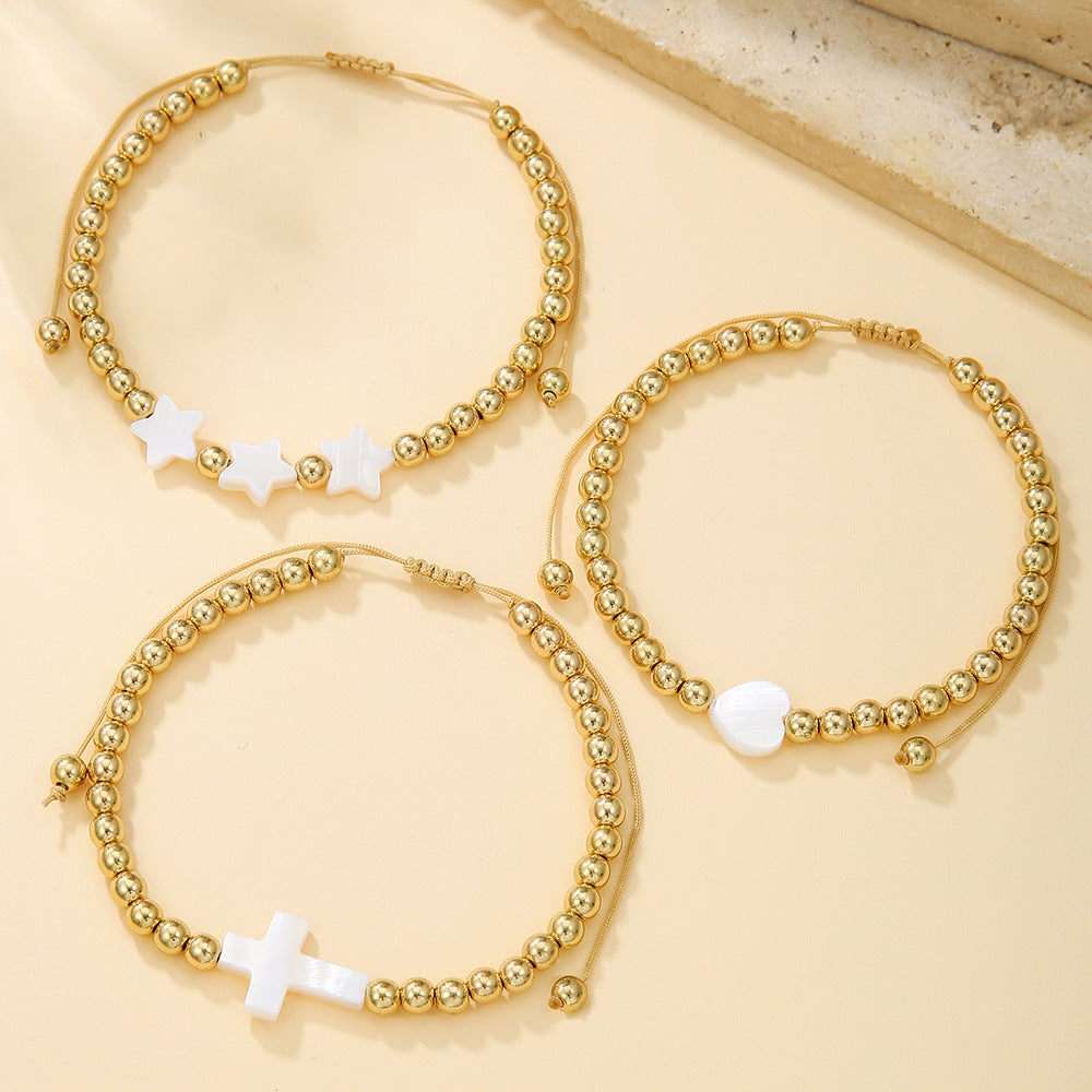 European and American shells love five-pointed star cross bracelet multi-layer stacking adjustable woven couple friendship bracelet women