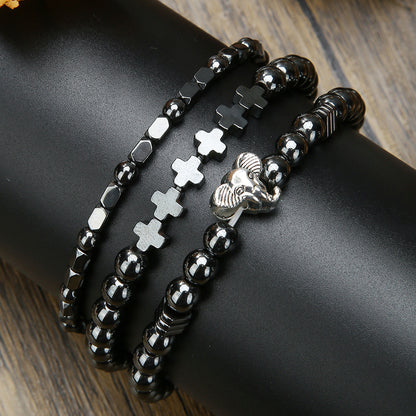 European and American cross-border new versatile cross-border elephant bracelet set, men's black gallstone rare beaded elastic bracelet