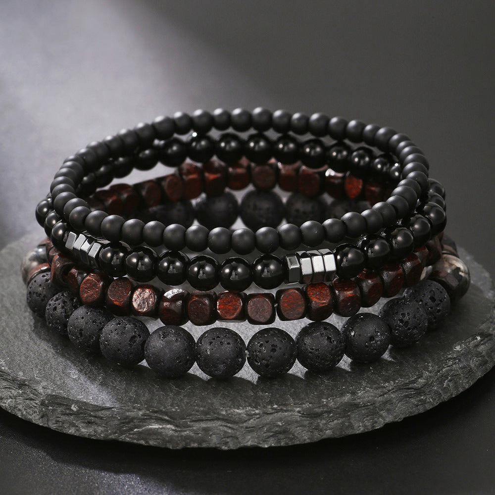 Live hot sale black frosted stone turquoise zircon crown lion head bracelet set creative personalized jewelry accessories