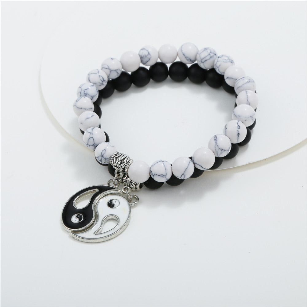 2 sets of OL yin and yang dripping oil, black and white couple beaded jewelry set, black matte turquoise set, bracelet for men