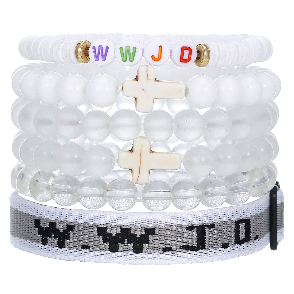 Cross-border hot-selling WWJD cross bracelet bracelet, natural stone unisex charm, faith, friendship, soft ceramic bracelet