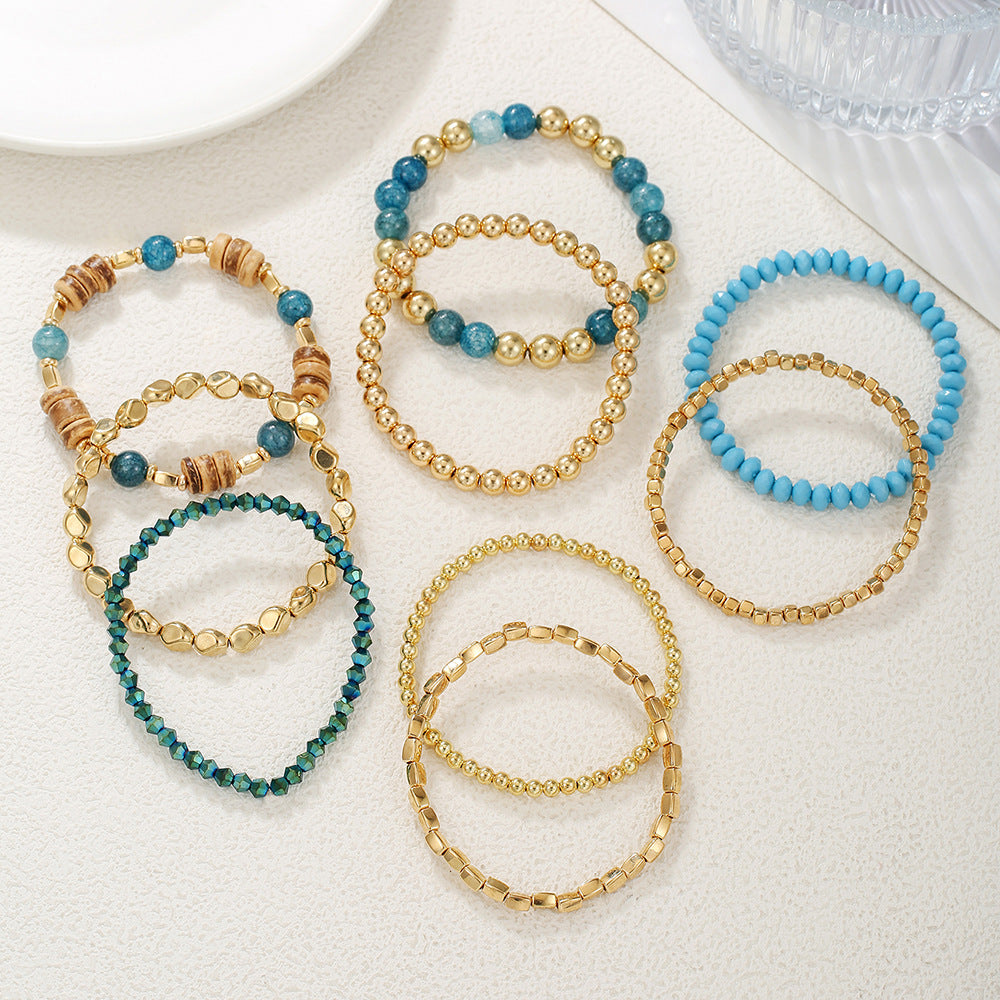 Blue Bohemian Bracelet Set Multi-layer Stacked Coconut Shell Crystal Bracelet Vacation Wind Beach Bracelet