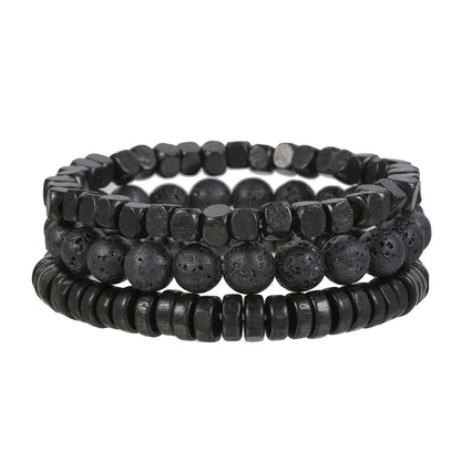 Volcano stone black matte black gallstone wood bead bracelet set combination hip hop European and American Internet celebrity wind elastic bracelet bracelet