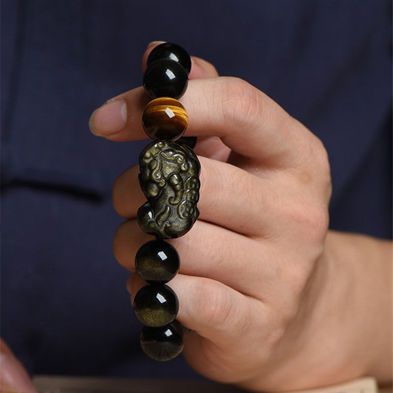 Black Obsidian Pixiu Wealth Bracelet | Chinese Zodiac Guardian