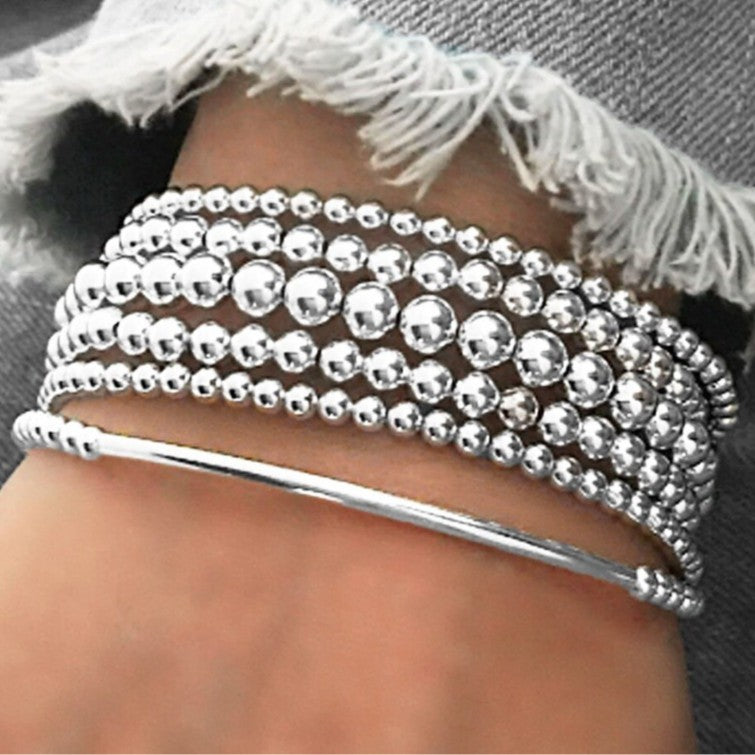 European and American cross-border jewelry sweet and cool beaded bracelet combination Ins niche design multi-layer stacked metal wind bracelet women