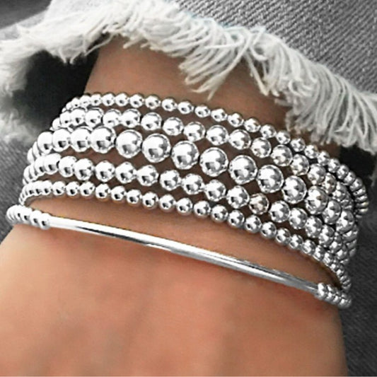 European and American cross-border jewelry sweet and cool beaded bracelet combination Ins niche design multi-layer stacked metal wind bracelet women