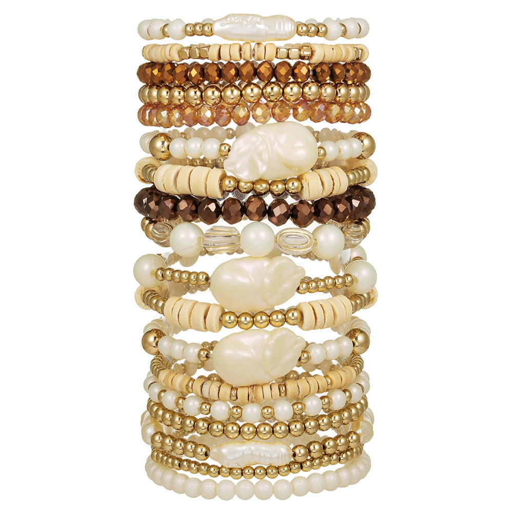 Cross-border hot-selling retro wood bead crystal pearl bracelet women's ins simple temperament fashionable small fresh stacked bracelet