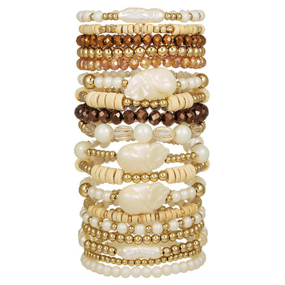 Cross-border hot-selling retro wood bead crystal pearl bracelet women's ins simple temperament fashionable small fresh stacked bracelet