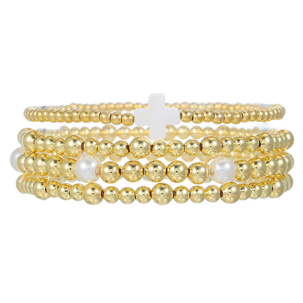 Cross-border hot-selling CCB fashion simple beaded bracelet retro high-grade elastic beaded stacking bracelet set