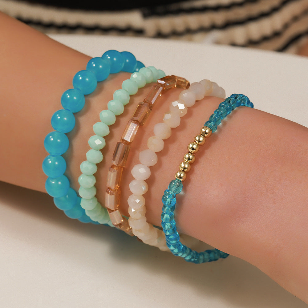 Summer ins style fashion mix and match acrylic crystal bead bracelet women's glass beaded stacking wear holiday bracelet set
