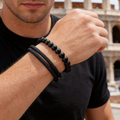 Europe and the United States hot-selling black rope adjustable Milan rope black magic sand beaded bracelet combination retro men's faith bracelet