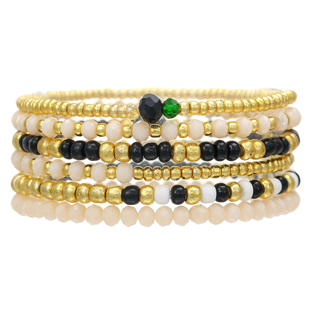 Bohemian vacation wind stacked wearing couple bracelet ins wind niche design sense rice bead elastic bracelet bracelet female