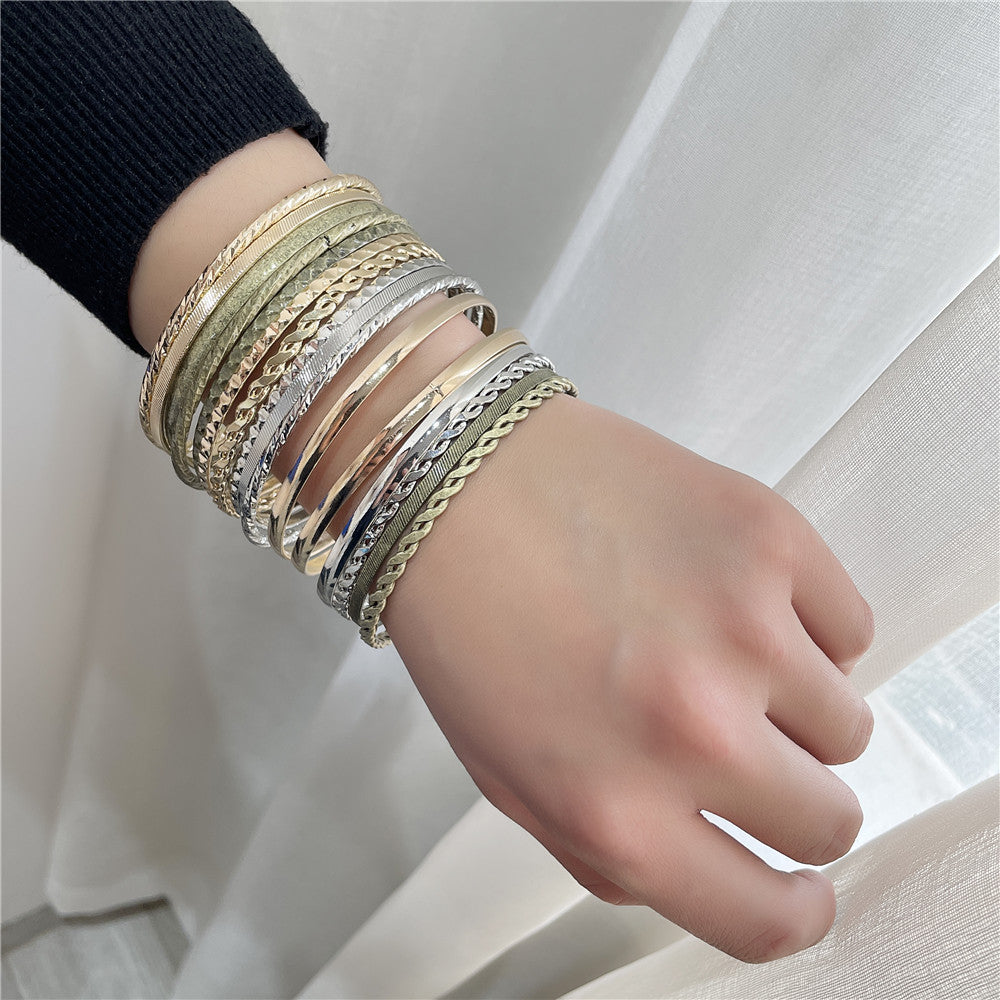16 sets of pattern bracelet sets wholesale, Amazon hot-selling mixed-color bracelets, cross-border geometric metal bracelets