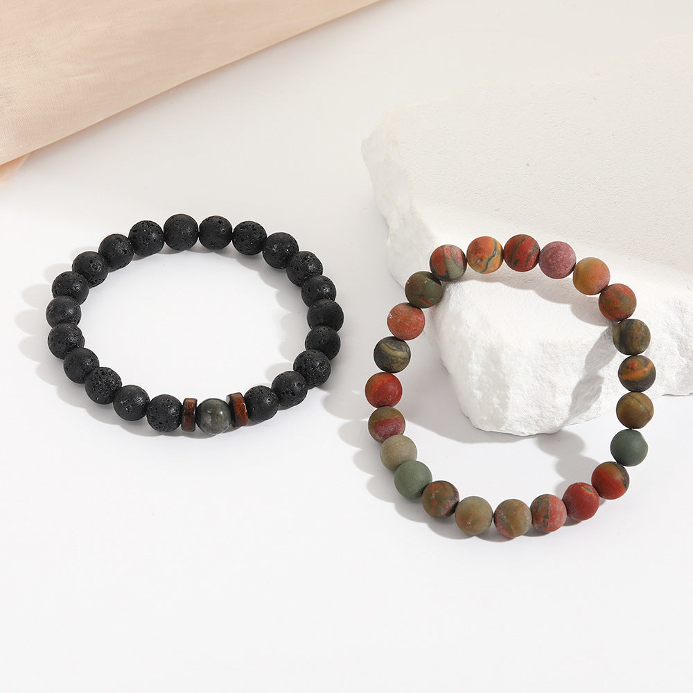 Fashion men's bracelet set, beaded bracelet, European and American retro volcanic stone yoga bracelet, cross-border delivery