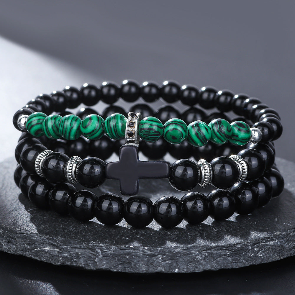 Cross-border popular accessories, black cross elastic Buddha bead bracelet set, peacock pattern bead bracelet, bracelet combination.