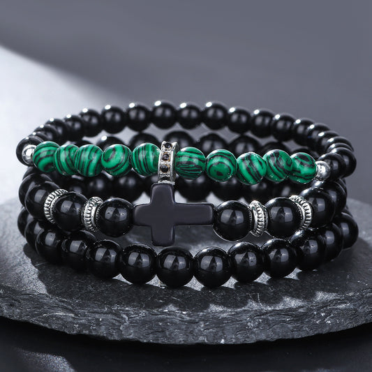 Cross-border popular accessories, black cross elastic Buddha bead bracelet set, peacock pattern bead bracelet, bracelet combination.