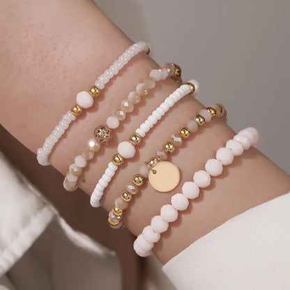 European and American fashion rice bead beaded bracelet bracelet, female bohemian style round beads multi-layer stacked crystal bracelet wholesale